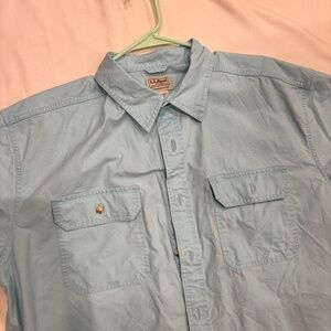 L.L.Bean Men’s Short Sleeve Button Down Shirt XL Traditional Fit Light Blue